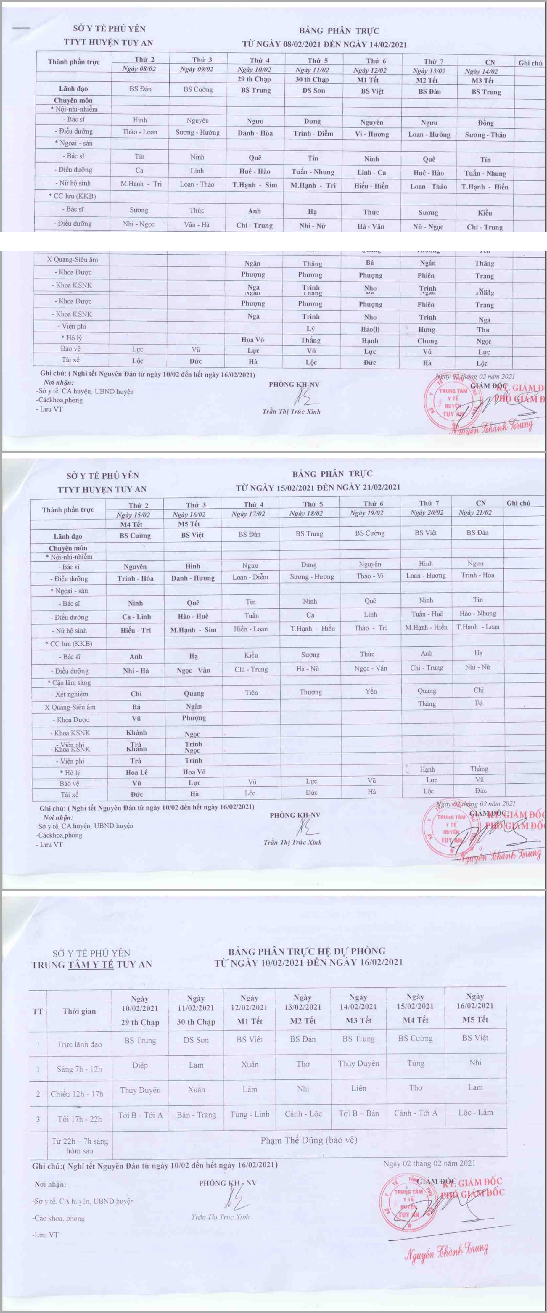 Lịch trực chuyên môn dịp Tết 2021: 8/2-21/2/2021